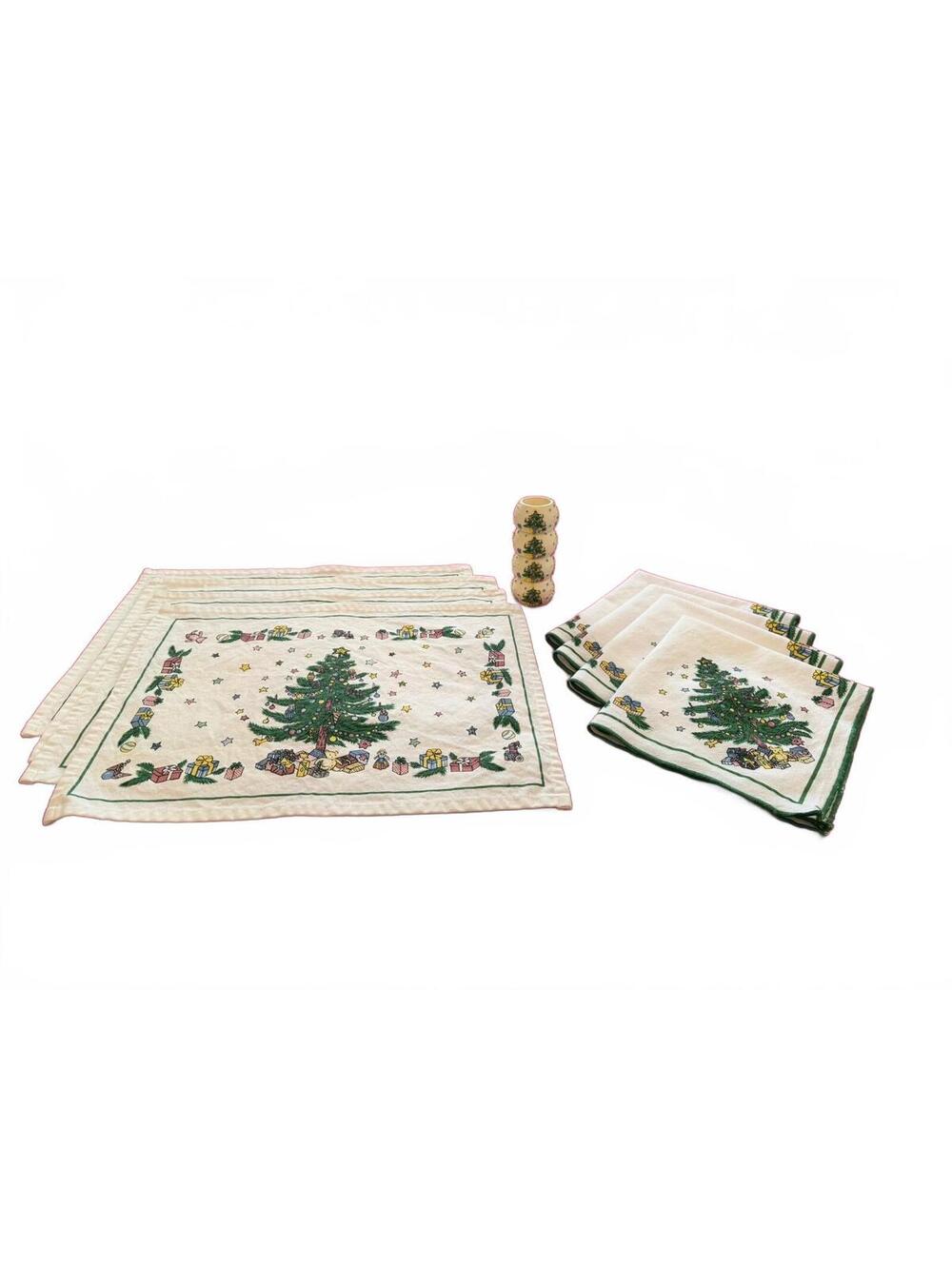 Vintage Nikko Christmas Table Setting for 4 Placemats Napkins Napkin Rings